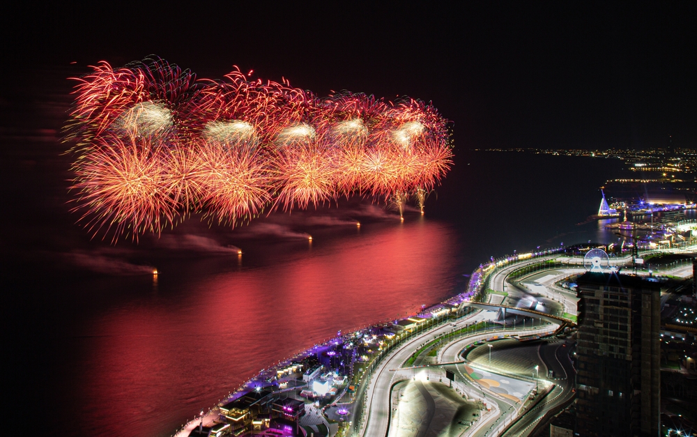 Fireworks,At,The,Corniche,Next,To,The,Formula,1,Race