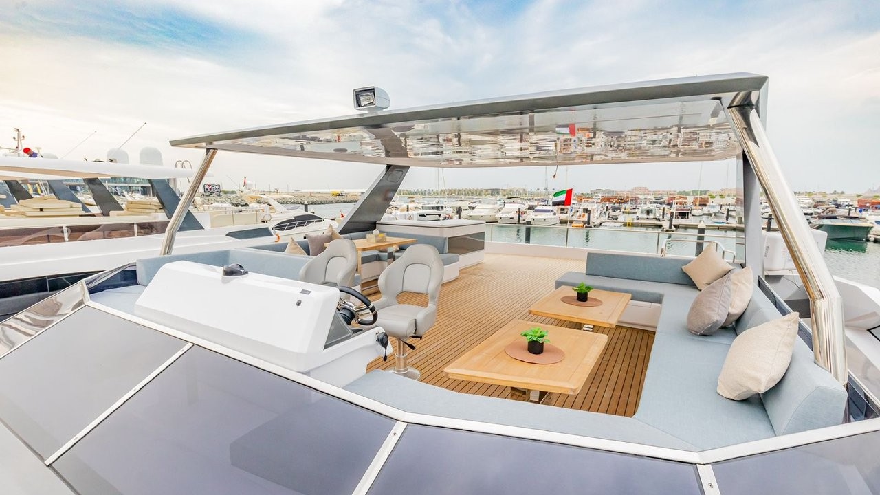 Infinity's upper deck with shaded seating and open-air views